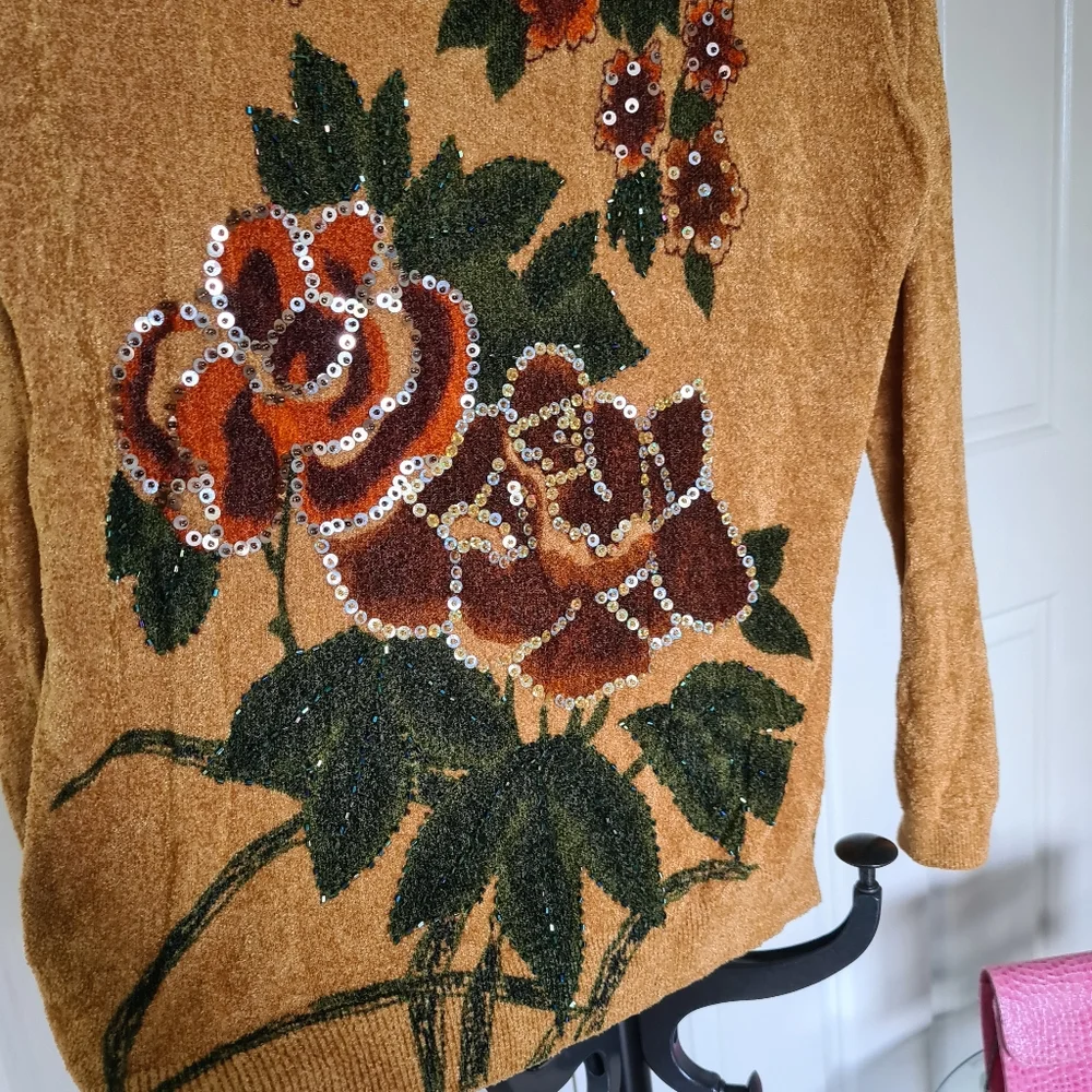 Vintage Style Stretchable S-M Yellow Brown Bodycon Maxi Floral Longsleeve Blouse - Picture 3 of 9
